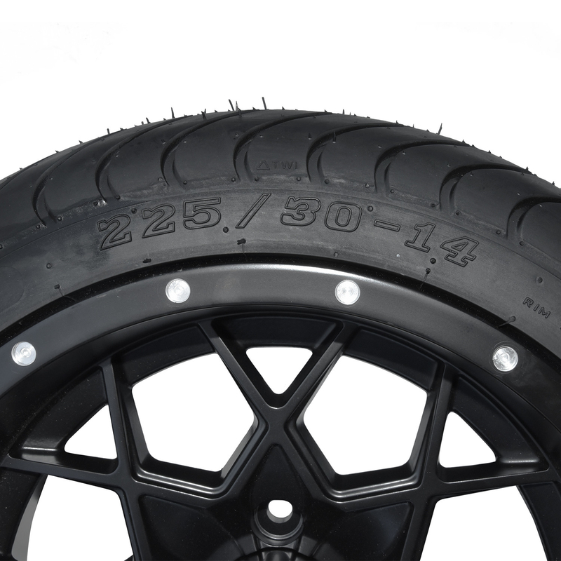 14 pouces Matte Black Golf Cart Rims et POINT combiné 101,6 PCD de la rue 225/30-14 de pneu