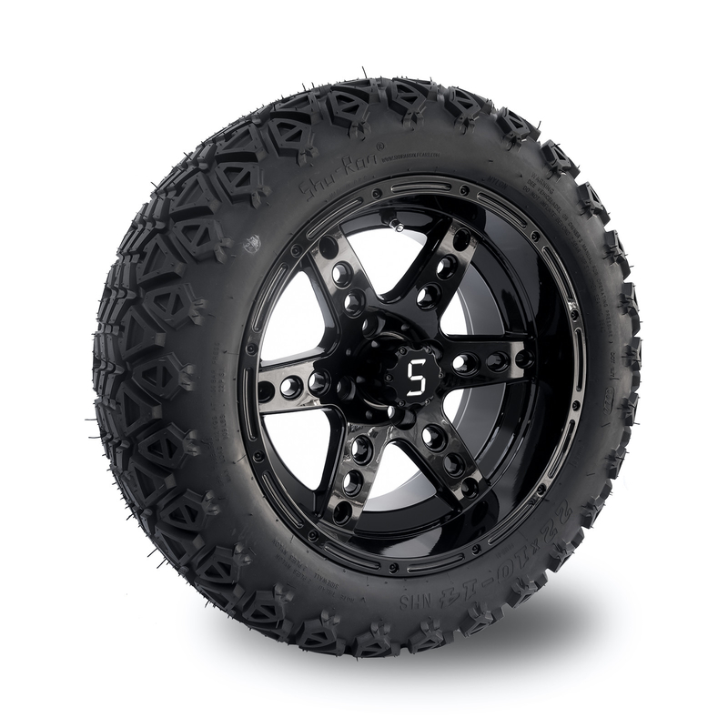 POINTILLEZ les roues de chariot de golf de 14 pouces et fatiguez 22x10-14 tous les rais du noir 6 de lustre de terrain