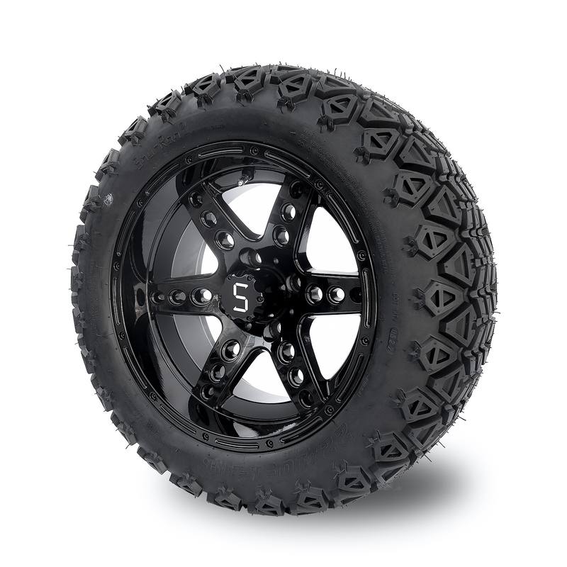 POINTILLEZ les roues de chariot de golf de 14 pouces et fatiguez 22x10-14 tous les rais du noir 6 de lustre de terrain