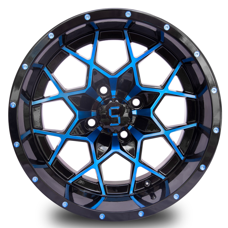 Le chariot de golf personnalisable de 14 pouces borde l'alliage d'aluminium noir brillant bleu borde ET-25
