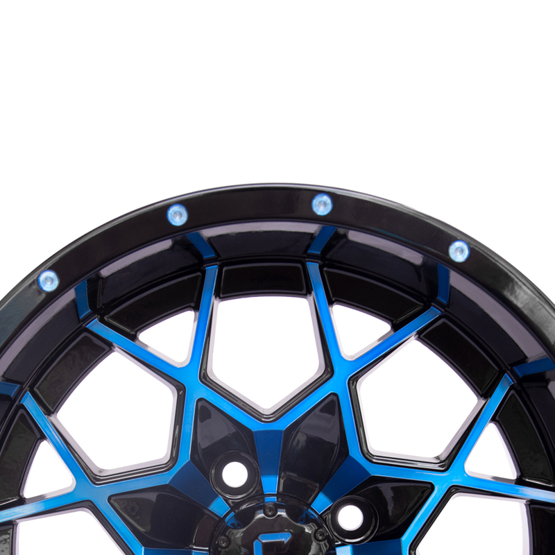 Le chariot de golf personnalisable de 14 pouces borde l'alliage d'aluminium noir brillant bleu borde ET-25