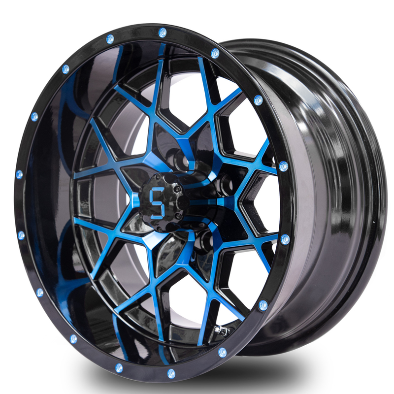 Le chariot de golf personnalisable de 14 pouces borde l'alliage d'aluminium noir brillant bleu borde ET-25