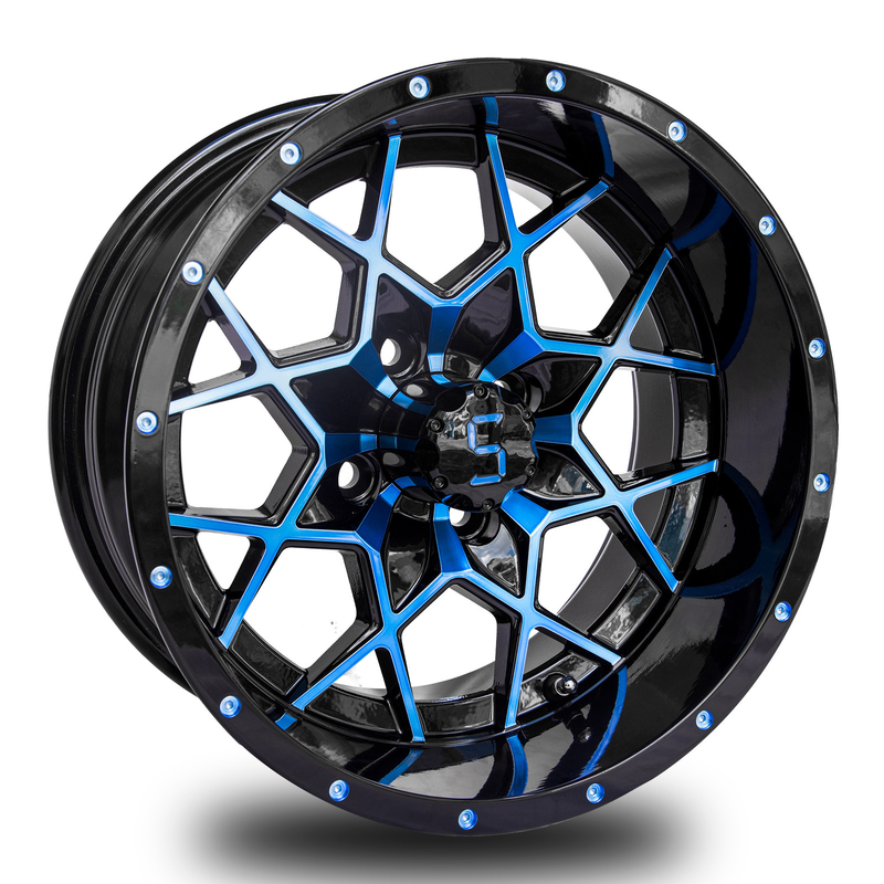 Le chariot de golf personnalisable de 14 pouces borde l'alliage d'aluminium noir brillant bleu borde ET-25