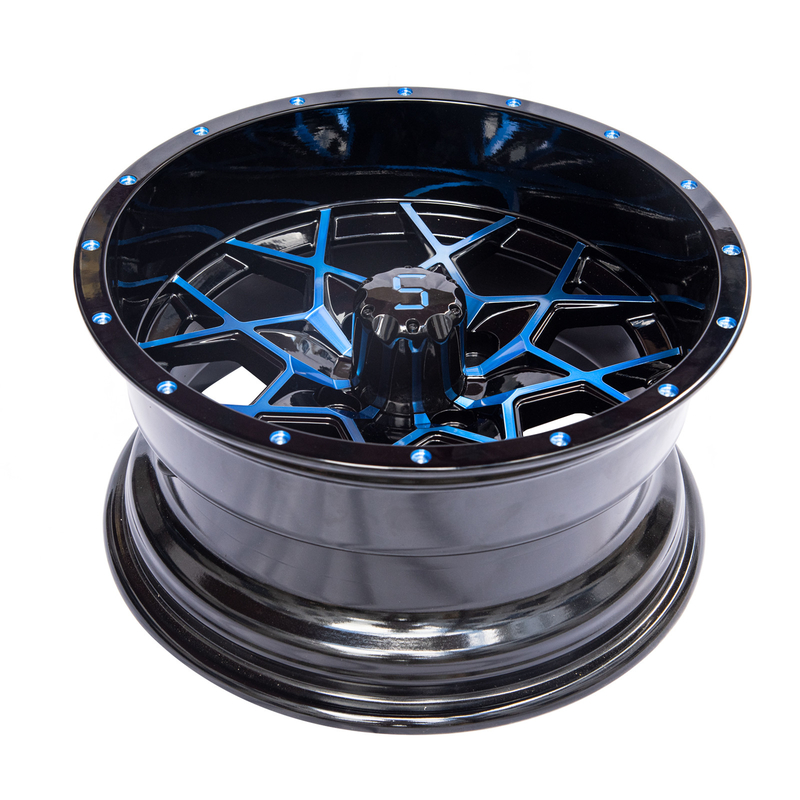 Le chariot de golf personnalisable de 14 pouces borde l'alliage d'aluminium noir brillant bleu borde ET-25