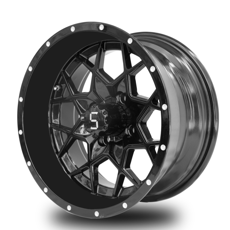 Vortex roues en aluminium PCD noir brillant 4/101.6 de chariot de golf de 14 pouces