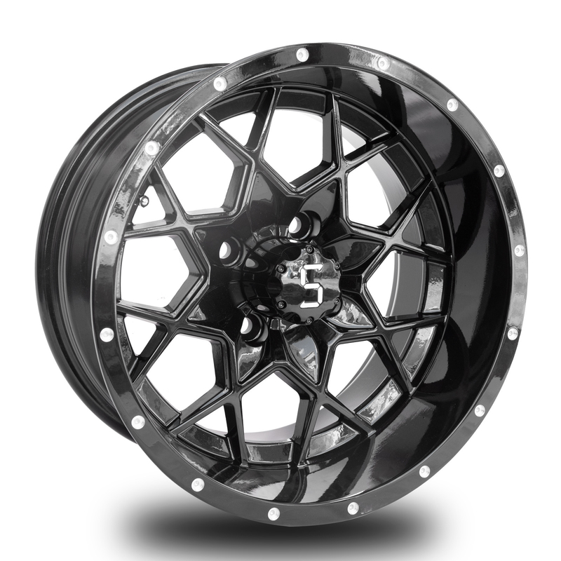 Vortex roues en aluminium PCD noir brillant 4/101.6 de chariot de golf de 14 pouces