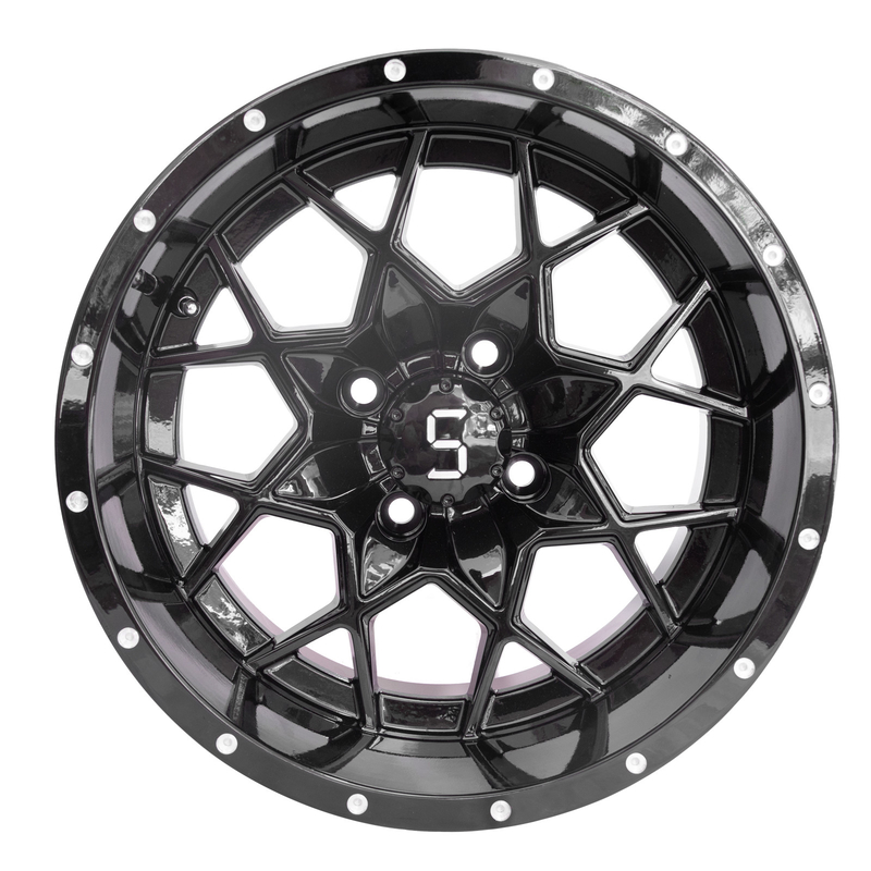 Vortex roues en aluminium PCD noir brillant 4/101.6 de chariot de golf de 14 pouces