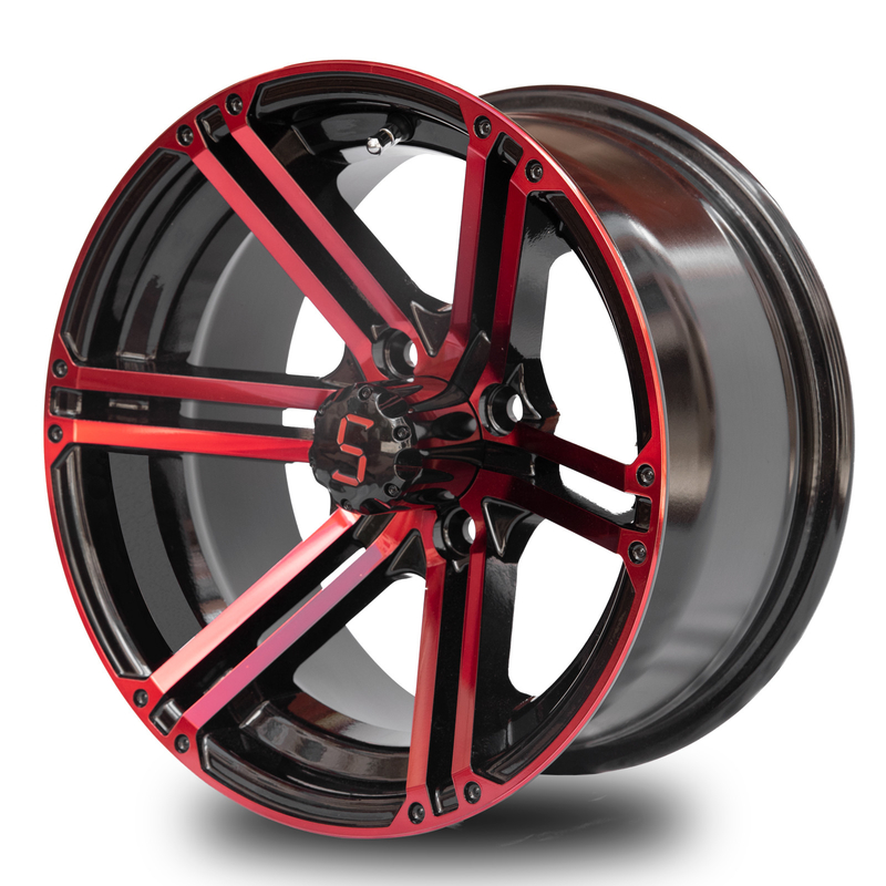 L'aluminium de chariot de golf de 14 pouces roule le modèle rouge 101,6 PCD de boulon du noir 4X4 de lustre 7 pouces de large