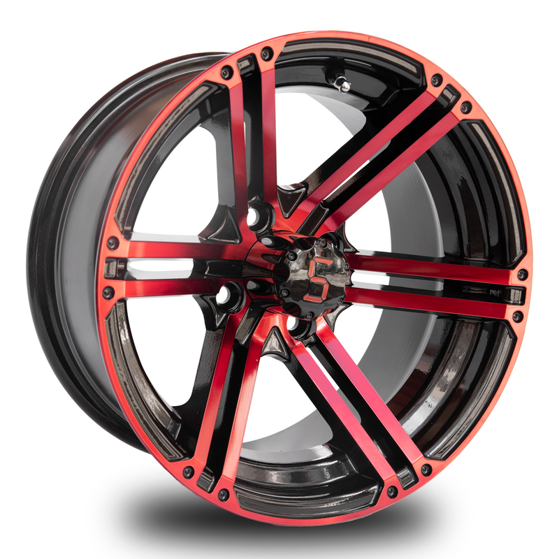L'aluminium de chariot de golf de 14 pouces roule le modèle rouge 101,6 PCD de boulon du noir 4X4 de lustre 7 pouces de large