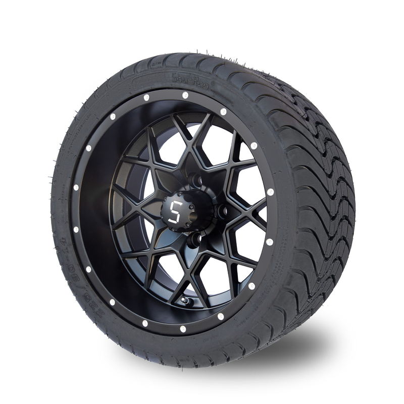 14 pouces Matte Black Golf Cart Rims et POINT combiné 101,6 PCD de la rue 225/30-14 de pneu
