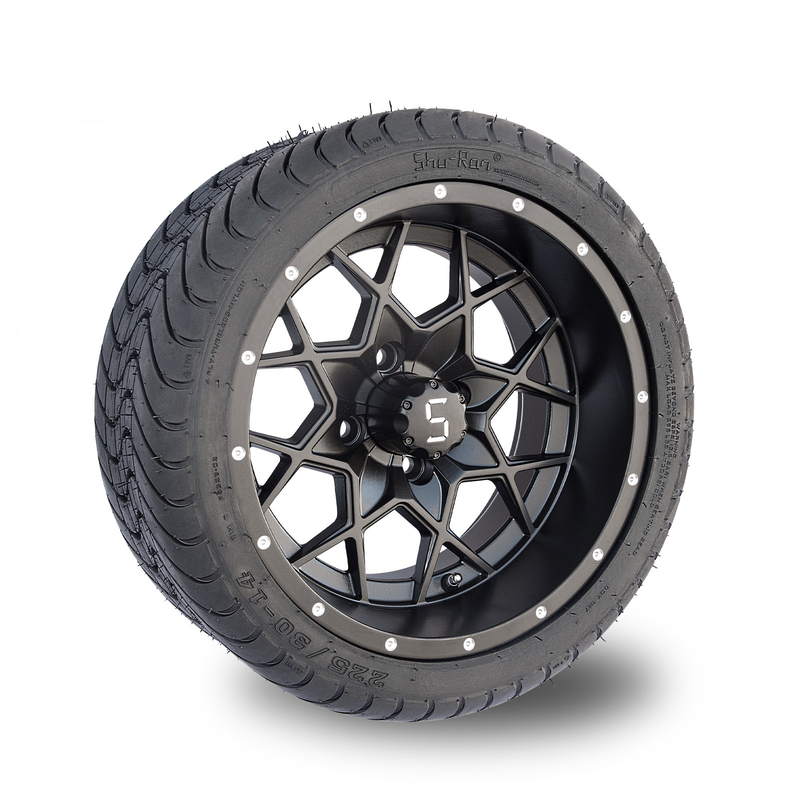 14 pouces Matte Black Golf Cart Rims et POINT combiné 101,6 PCD de la rue 225/30-14 de pneu