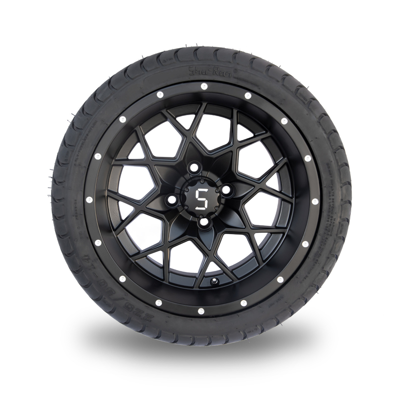 14 pouces Matte Black Golf Cart Rims et POINT combiné 101,6 PCD de la rue 225/30-14 de pneu