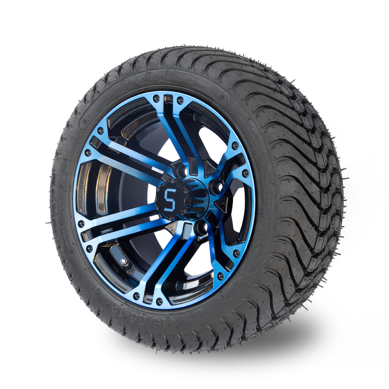 Jantes et pneu 4 noirs brillants bleus combinés/101,6 PCD de chariot de golf de 12 pouces