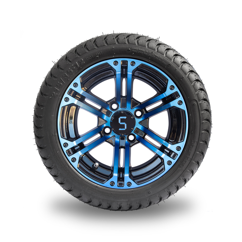 Jantes et pneu 4 noirs brillants bleus combinés/101,6 PCD de chariot de golf de 12 pouces