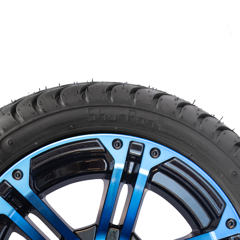 Jantes et pneu 4 noirs brillants bleus combinés/101,6 PCD de chariot de golf de 12 pouces