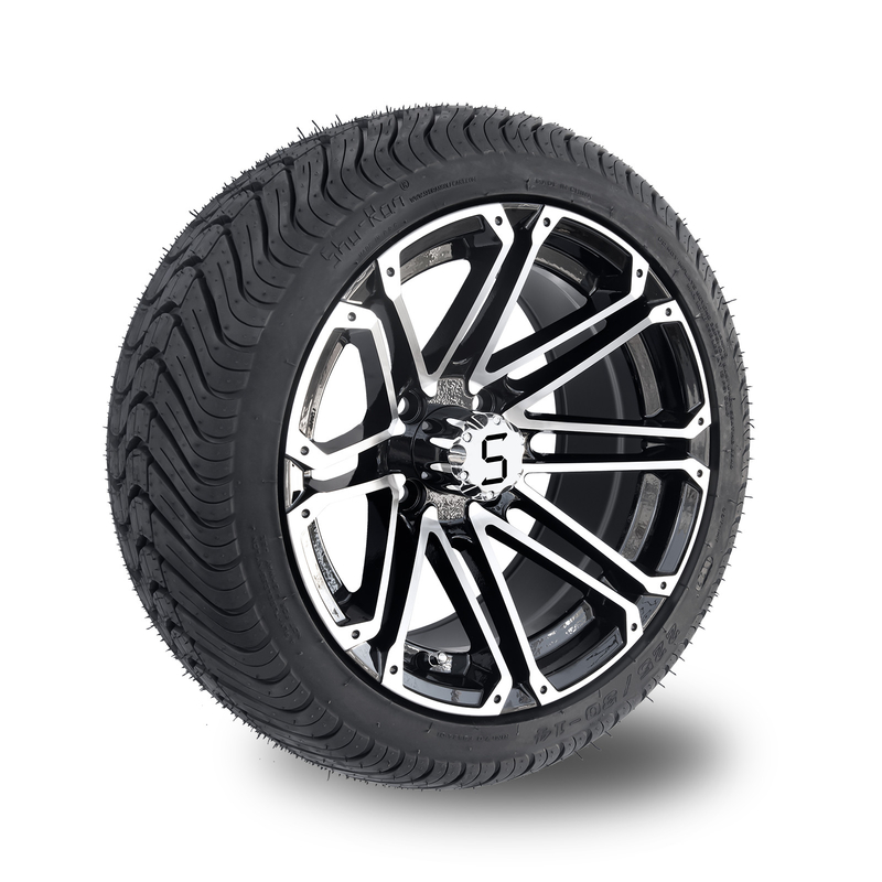 les roues de chariot de golf 14x7 et le pneu combiné de la rue 225/30-14 de pneus ont usiné le noir brillant