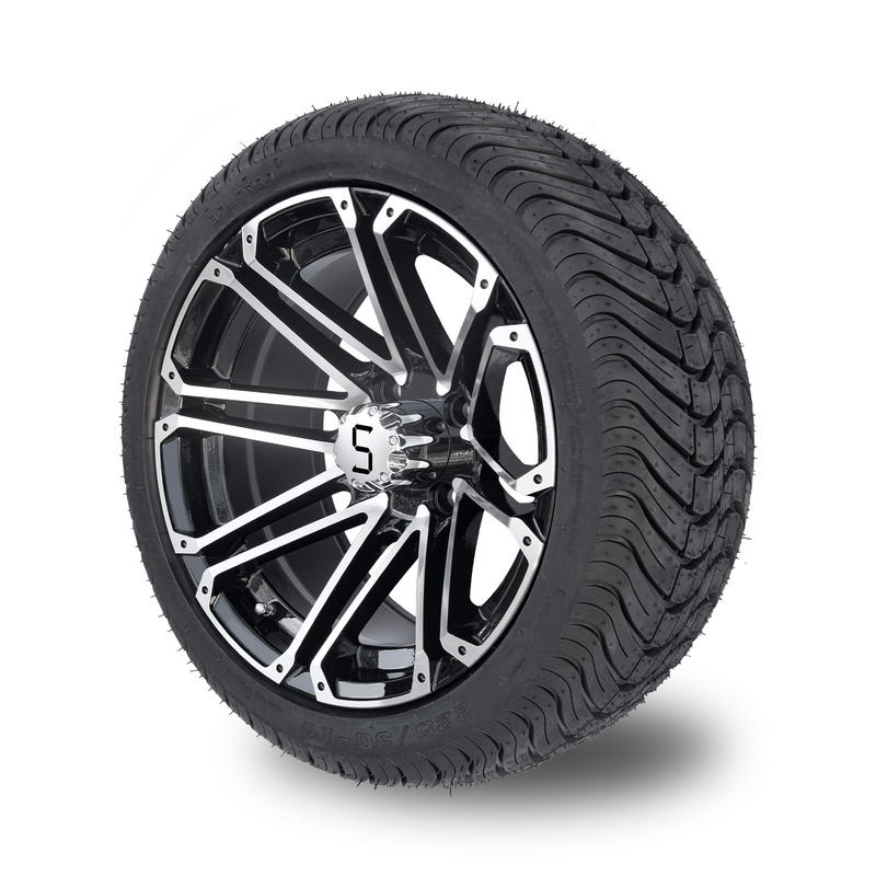 les roues de chariot de golf 14x7 et le pneu combiné de la rue 225/30-14 de pneus ont usiné le noir brillant