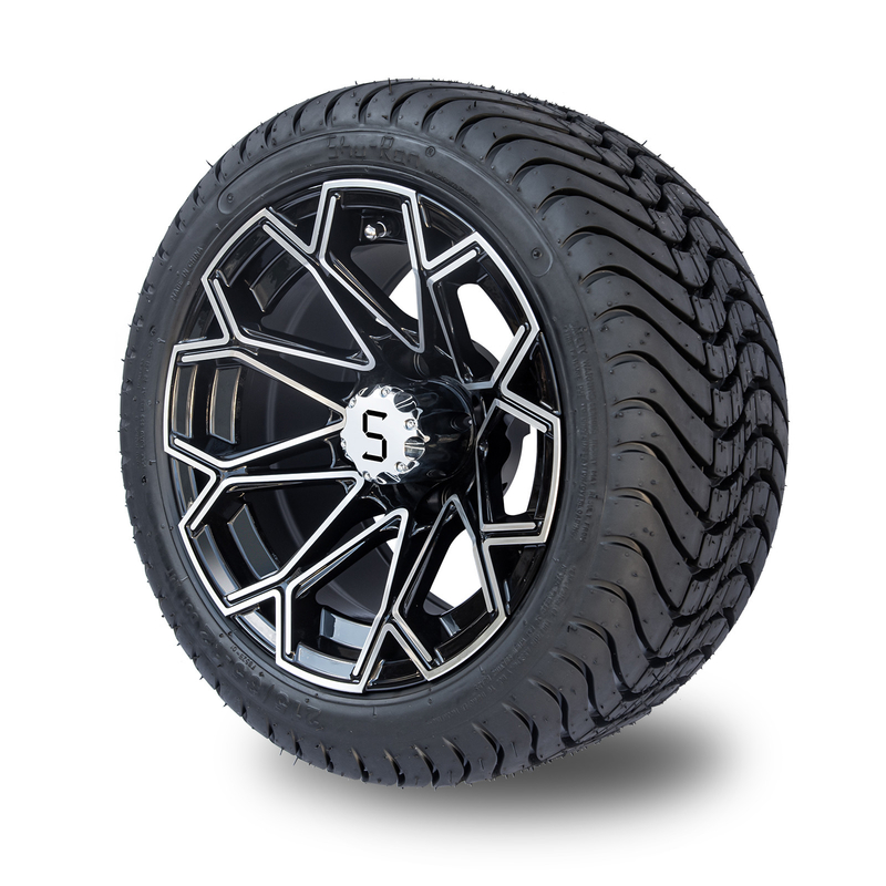 Roue usinée de chariot de golf de noir de lustre et fatiguer l'ensemble combiné de DOT Tyres 4 du profil bas 215/35-12
