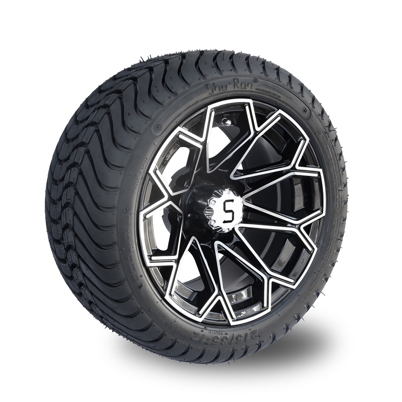 Roue usinée de chariot de golf de noir de lustre et fatiguer l'ensemble combiné de DOT Tyres 4 du profil bas 215/35-12
