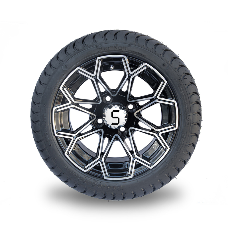 Roue usinée de chariot de golf de noir de lustre et fatiguer l'ensemble combiné de DOT Tyres 4 du profil bas 215/35-12