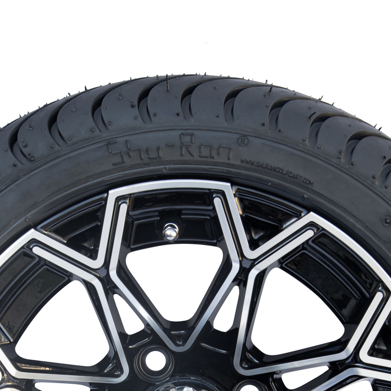 Roue usinée de chariot de golf de noir de lustre et fatiguer l'ensemble combiné de DOT Tyres 4 du profil bas 215/35-12