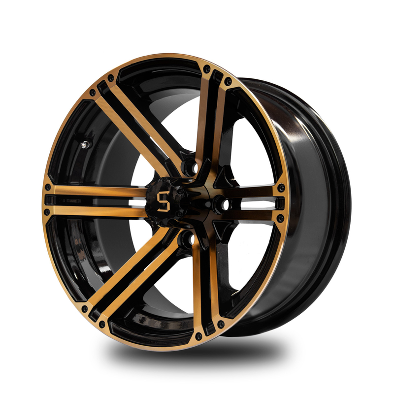 12x7 / le chariot de golf 14x7 roule l'or/noir 4/101,6 PCD -25 de lustre ET