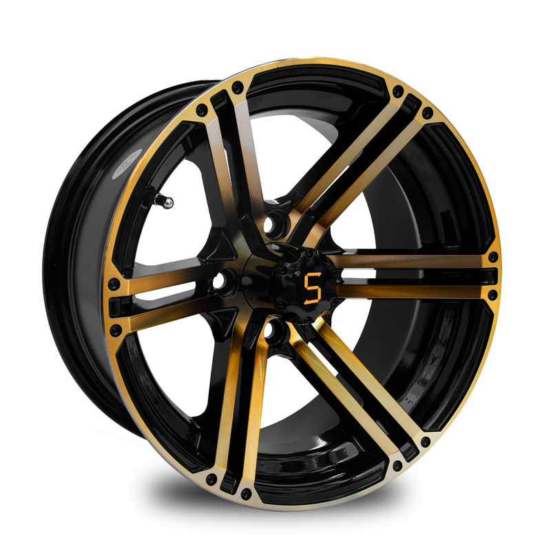 12x7 / le chariot de golf 14x7 roule l'or/noir 4/101,6 PCD -25 de lustre ET