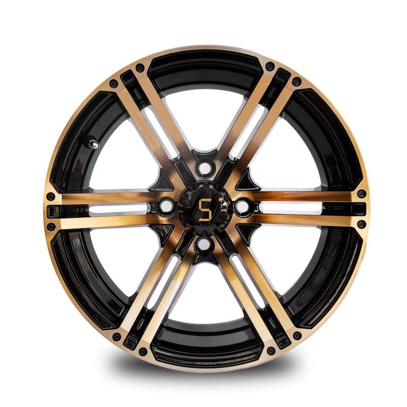 12x7 / le chariot de golf 14x7 roule l'or/noir 4/101,6 PCD -25 de lustre ET