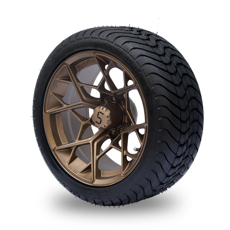 Roue en bronze de chariot de golf de 14 pouces et fatiguer 225/30-14 4PLY combiné DOT Approved