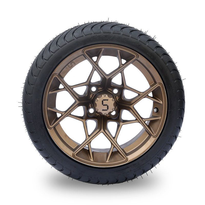 Roue en bronze de chariot de golf de 14 pouces et fatiguer 225/30-14 4PLY combiné DOT Approved