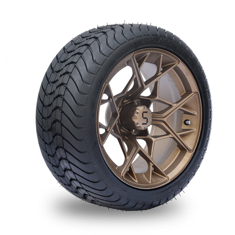 Roue en bronze de chariot de golf de 14 pouces et fatiguer 225/30-14 4PLY combiné DOT Approved