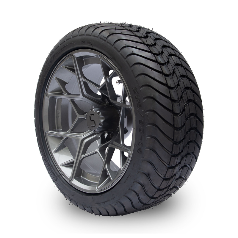 Finition de Gunmetal roues et pneus de chariot de golf de 14 pouces 225/30-14 101,6 modèle de boulon de PCD 4x4