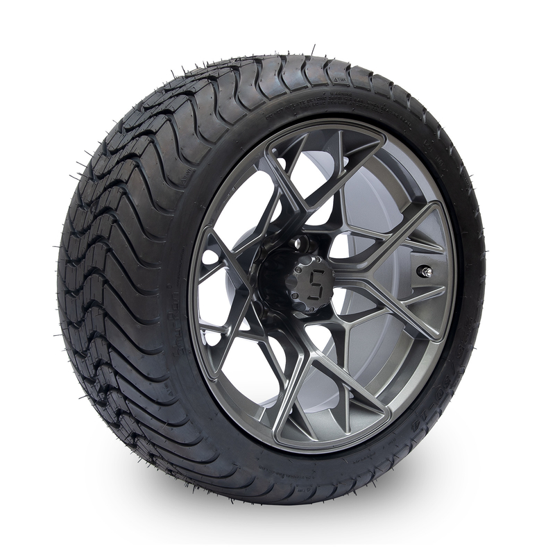 Finition de Gunmetal roues et pneus de chariot de golf de 14 pouces 225/30-14 101,6 modèle de boulon de PCD 4x4