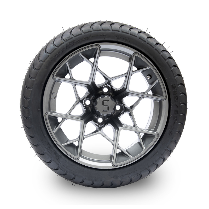 Finition de Gunmetal roues et pneus de chariot de golf de 14 pouces 225/30-14 101,6 modèle de boulon de PCD 4x4