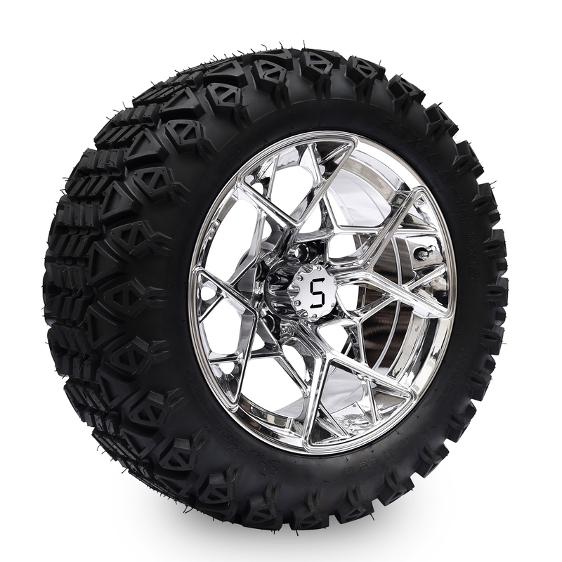 Shu-Ran chariot de golf guerrier 23x10.5-14 chariot de golf pneus tout terrain et 14 pouces jantes chrome