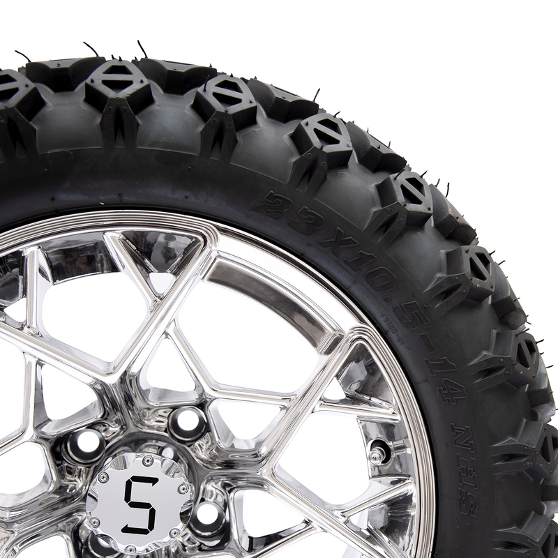 Shu-Ran chariot de golf guerrier 23x10.5-14 chariot de golf pneus tout terrain et 14 pouces jantes chrome