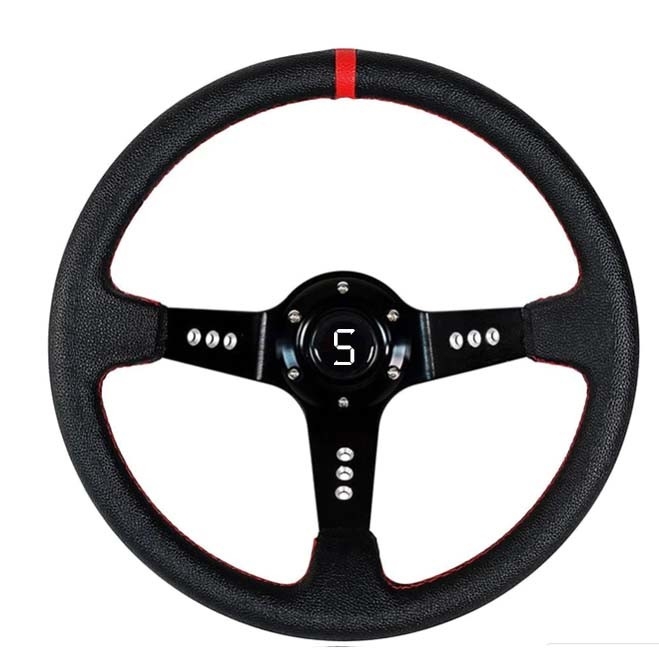 Rouge rayé décalé Volant à trois rayons 13,5 pouces pour chariot de golf