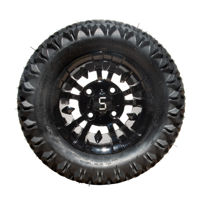 10 pouces de roue de golf et de pneus 20 × 10-10 ATV usiné / noir brillant