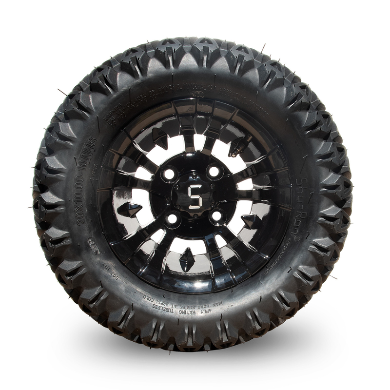 10 pouces de roue de golf et de pneus 20 × 10-10 ATV usiné / noir brillant