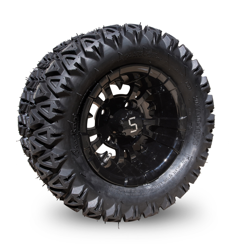10 pouces de roue de golf et de pneus 20 × 10-10 ATV usiné / noir brillant