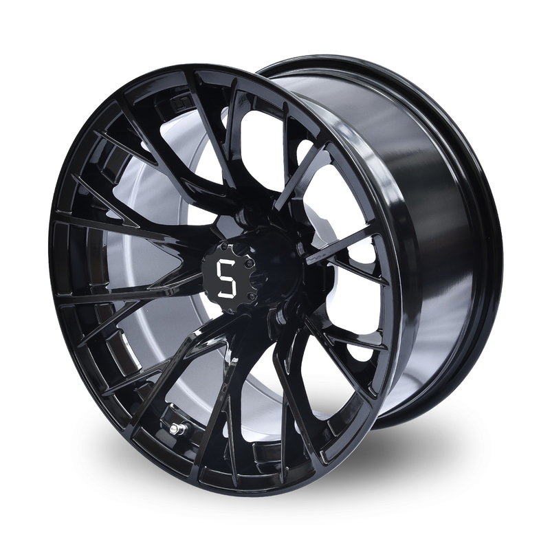 Shuran 14 pouces roues de chariot de golf et pneus usinés/brillant roue noire 4/101.6 Bolt