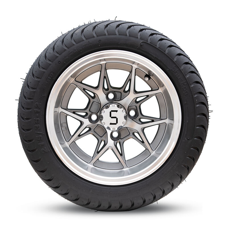 Les roues et les pneus de 12 pouces de chariot de golf sont assemblés avec des capuchons en S et des écrous en chrome adaptés aux chariots de golf Ezgo Yamaha