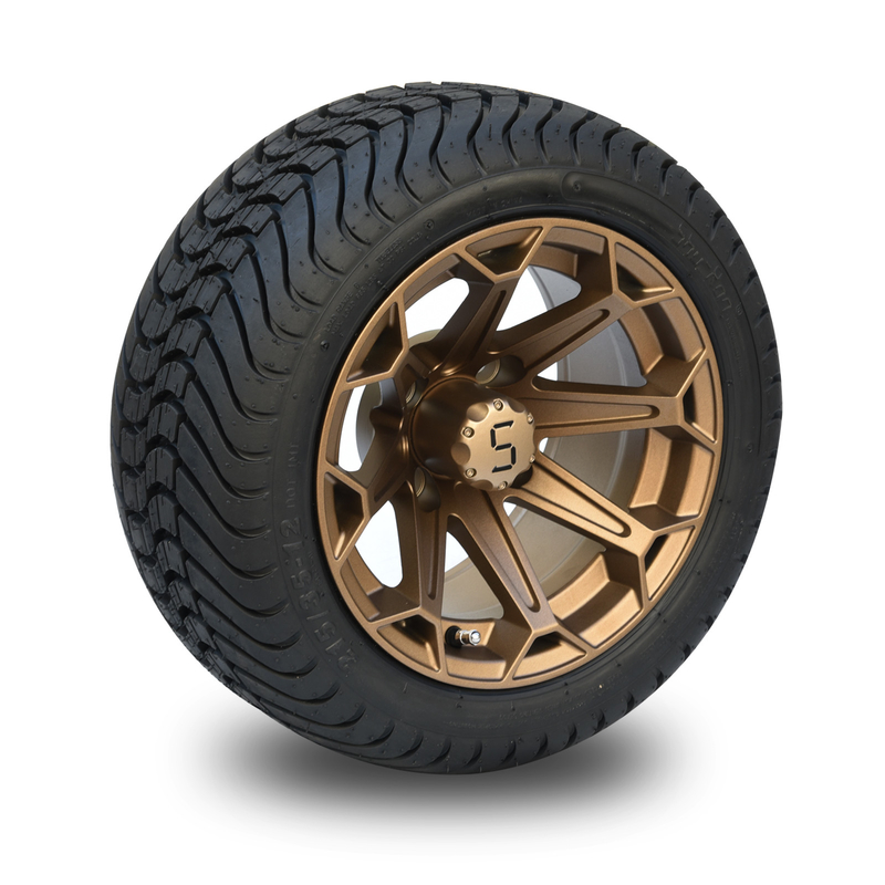 Le golf transportent en charrette les roues de 12 pouces et le modèle en aluminium en bronze de boulon de DOT Tyres Assembly 4x4 du profil bas 215/35-12