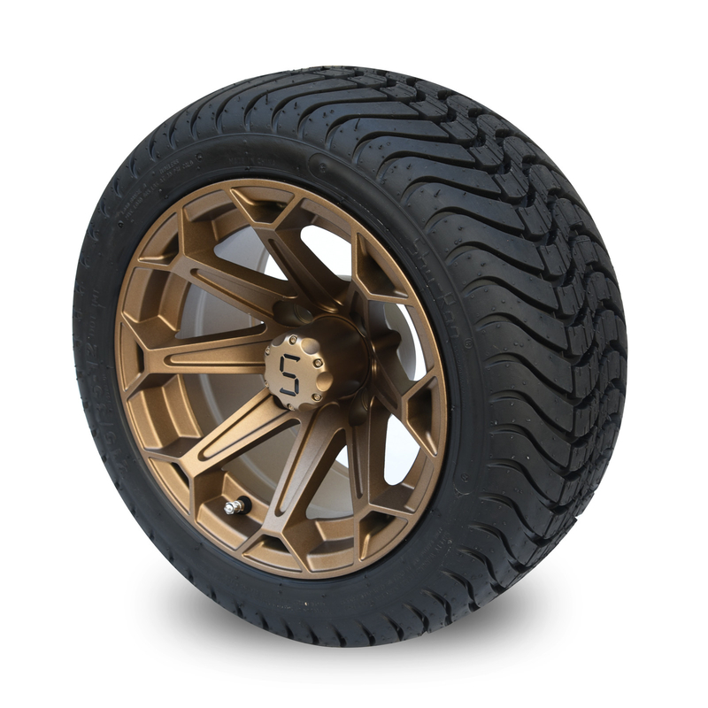 Le golf transportent en charrette les roues de 12 pouces et le modèle en aluminium en bronze de boulon de DOT Tyres Assembly 4x4 du profil bas 215/35-12