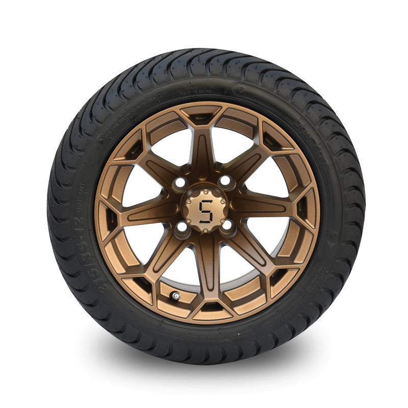 Le golf transportent en charrette les roues de 12 pouces et le modèle en aluminium en bronze de boulon de DOT Tyres Assembly 4x4 du profil bas 215/35-12