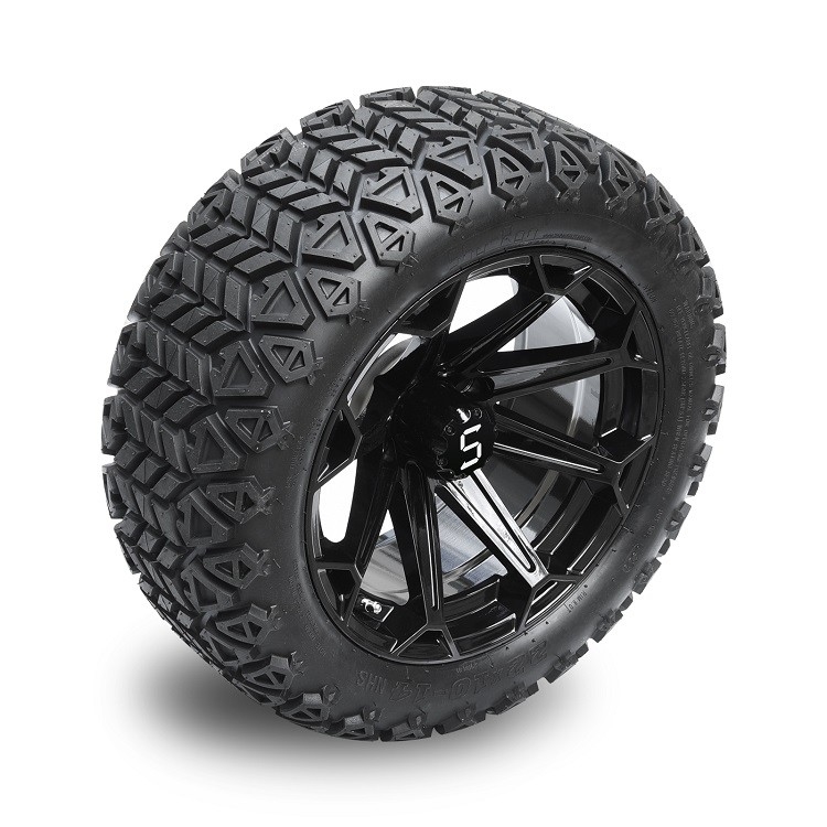 Le golf transportent en charrette les roues noires brillantes de 14 pouces et le 22x10-14 DOT Tires avec les écrous centraux de chapeau et de crochet