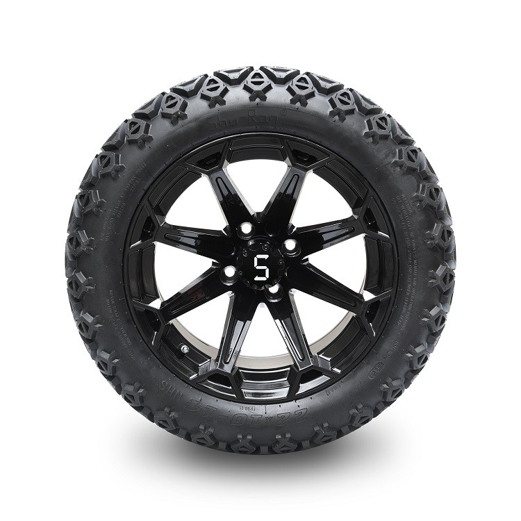 Le golf transportent en charrette les roues noires brillantes de 14 pouces et le 22x10-14 DOT Tires avec les écrous centraux de chapeau et de crochet