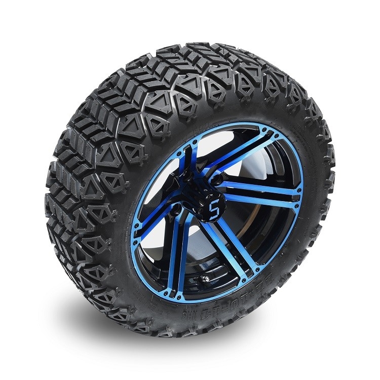 Le golf transportent en charrette le bleu de 14 pouces/roues noires brillantes et 22 pouces - pneus tous terrains grands 4 PLIS avec DOT Approved