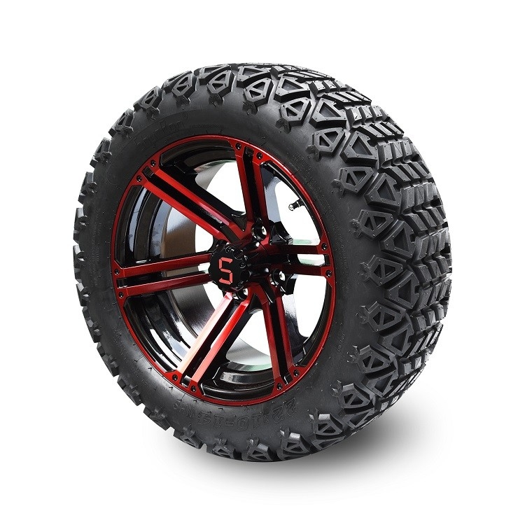 Roues noires rouges/brillantes et 22x10-14 » DOT All Terrain Tires Assembly de chariot de golf de 14 pouces