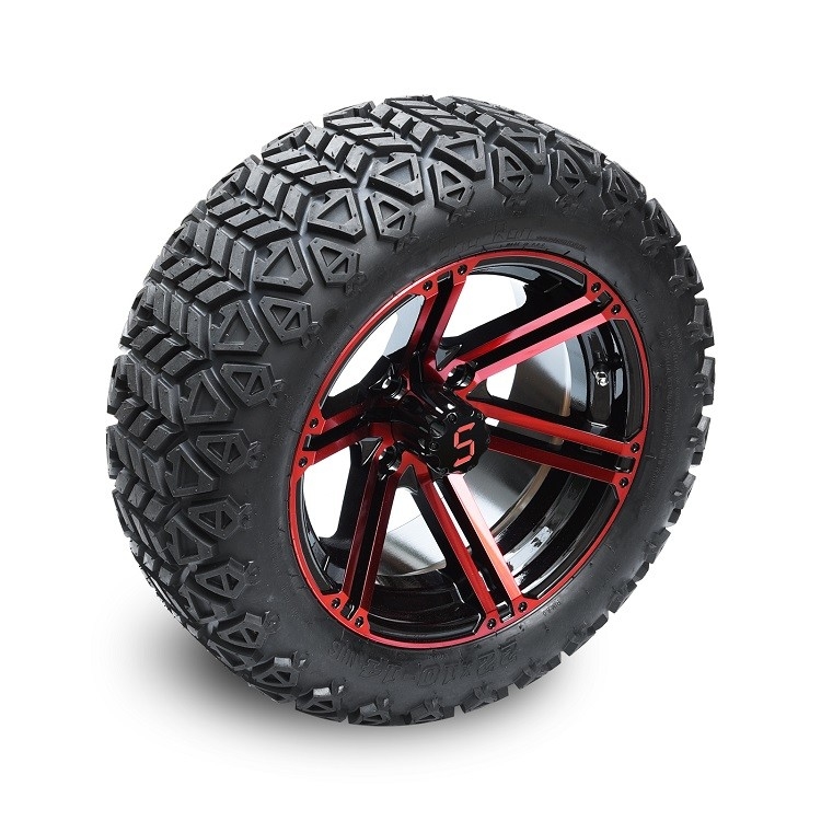 Roues noires rouges/brillantes et 22x10-14 » DOT All Terrain Tires Assembly de chariot de golf de 14 pouces
